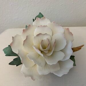 Vintage Andrea by Sadek Porcelain Handpainted White Pink Peony Rose Flower 8”